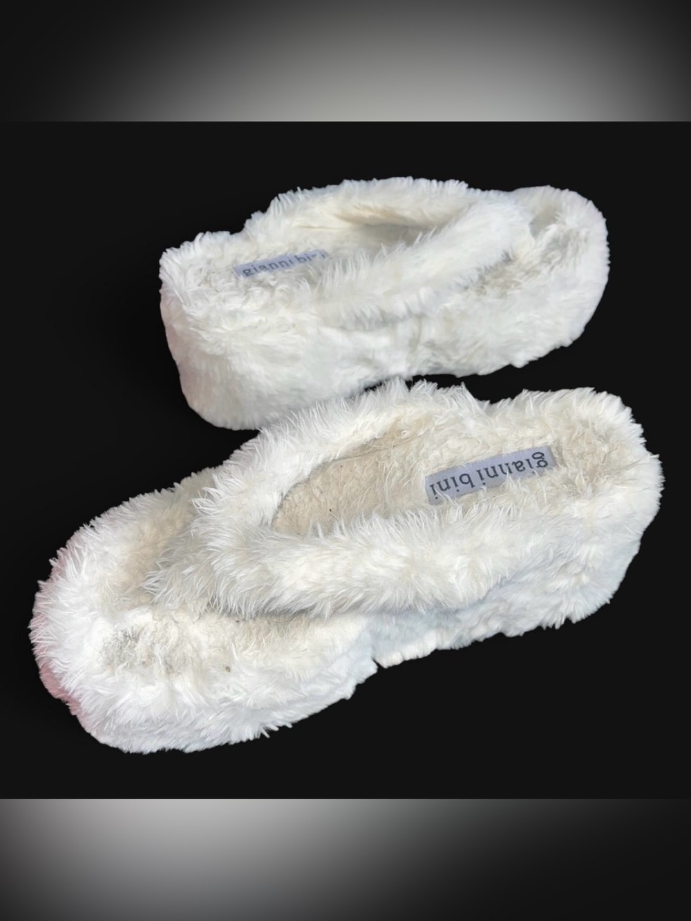 Fluffy White Platform Women’s Slip-On Flip Flops - Comfort Fuzz - Picture 4 of 6